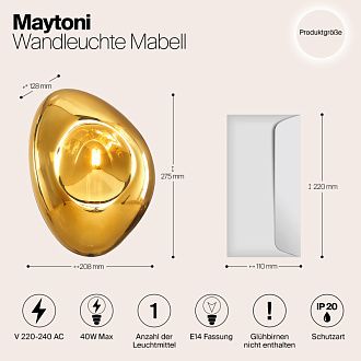 Светильник 21 см, Maytoni Mabell MOD306WL-01G, золото