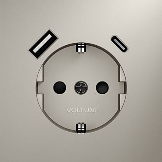 Розетка встраиваемая Voltum S70 с заземлением и защитными шторками, 16А, с USB, A+С, кашемир пластик Soft touch VLS040503