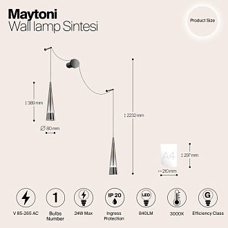 Светодиодный светильник 24W, 3000K, Maytoni Sintesi P090WL-L24CH3K, хром