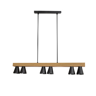Подвесная люстра Favourite Piffero 2984-6P, L910*W85*H165/1665, каркас светильника сочетает два материала - дерево и металл в черном цвете