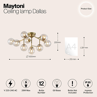 Потолочная люстра Maytoni Dallas MOD545PL-12G, диаметр 60 см, золото