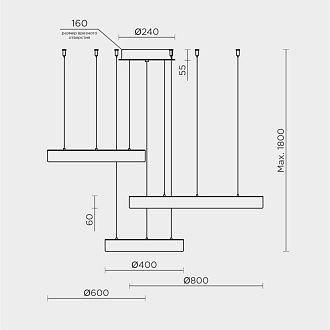 Подвесной светильник *80/60/40*6/6/5-180 см, *LED*103W, 3000-6000K, MODELIGHT  MDL.8486.800.600.400PL BS, Латунь