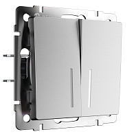 W1122165 Выключатель двухклавишный проходной с подсветкой, серебряный матовый Werkel, 4690389195556