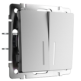 W1122165 Выключатель двухклавишный проходной с подсветкой, серебряный матовый Werkel, 4690389195556