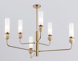 Люстра на штанге с мрамором **55-144,5 см, 6*E14*40W, K, Ambrella Light High Light LH53251, латунь