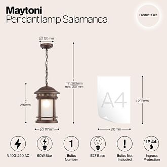 Уличный подвесной светильник Maytoni Salamanca O031PL-01BR, коричневый