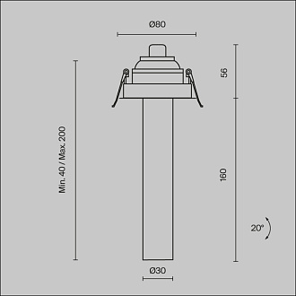 Встраиваемый светильник 3*21,6 см, LED 7W 3000K Maytoni Technical Focus T C140RS-L200-7W3K-BBS черный/латунь, вр 7,5 см