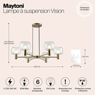 Светильник 96 см, Maytoni Vision MOD411PL-06G, золото