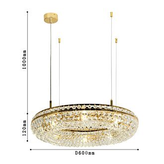 Подвесная люстра Favourite Monilibus 4015-8P, D600*H120/1120, светлого золота, плафон в виде объемного обруча состоит из прозрачных хрустальных восьмигранников
