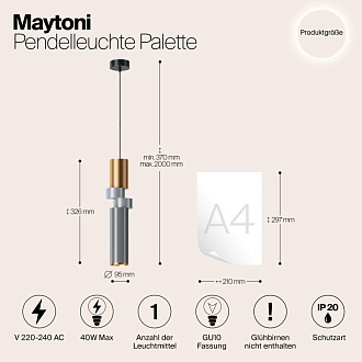 Светильник 10 см, Maytoni Palette MOD303PL-01CFL3, черный-золото-серый