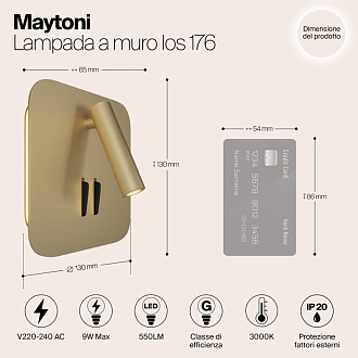 Настенное бра Maytoni Ios 176 C175-WL-01-6W-MG, 9W LED, 3000K, матовое золото