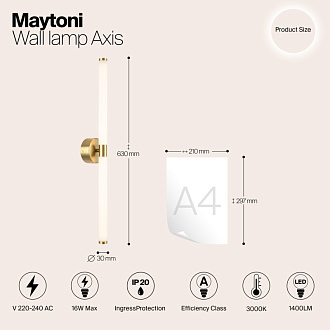 Бра 60 см, 16W, 3000K, Maytoni Axis MOD106WL-L16G3K, золото