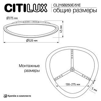 Светильник 52 см, 72W, 3000-5500K, Citilux ТRIO CL215B251E LED RGB, черный