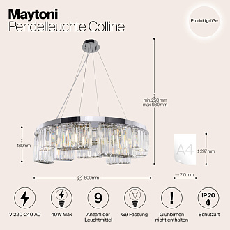 Подвесная люстра Maytoni Colline MOD083PL-09CH, диаметр 80 см, хром