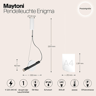Светодиодный светильник 30 см, 5W, 3000K, Maytoni MOD150PL-L5W3K, белый-черный