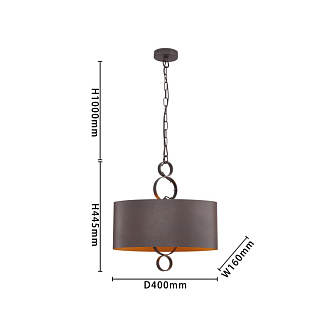 Подвесная люстра Favourite Ferrous 4007-2P, L400*W160*H545/1545, каркас двух цветов - коричневого цвета с внешней стороны и цвета золота с внутренней, декоративные элементы в виде колец