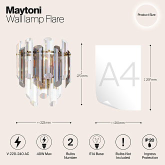 Бра Maytoni Diamant Crystal Flare DIA200WL-02G, золото