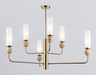 Люстра на штанге с мрамором **55-144,5 см, 6*E14*40W, K, Ambrella Light High Light LH53251, латунь