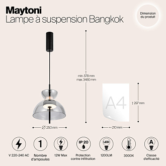 Подвесной светильник  25*57,8 см, LED 1 12W, 3000К, Черный Maytoni Bangkok MOD185PL-L6B3K5
