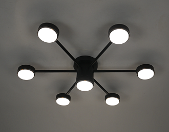 Люстра Ø650 x H140, мм, 7*15W (105W), BK (Черный) Rilon PRD-C 1129-6+1 BK