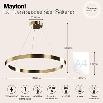 Светильник 80 см, 60W, 4000K Maytoni Saturno MOD415PL-L60BS4K, латунь