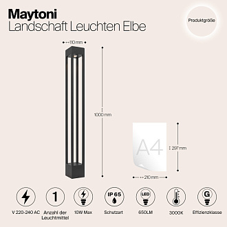 Светодиодный светильник 100 см, 10W, 3000K, Maytoni Elbe O424FL-L10GF, графит
