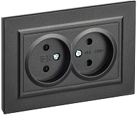 BRITE Розетка 2-местная без заземления с защитными шторками 10А в сборе РСш12-2-БрЧ черный IEK