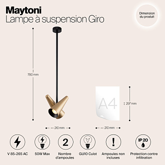 Подвесной светильник Maytoni Giro MOD095PL-02BS, черный-латунь