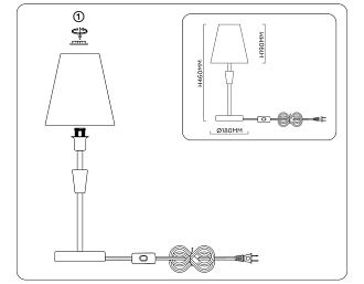 Настольная лампа с абажуром **46- см, 1*E14*40W, K, Ambrella Light High Light LH75057, латунь
