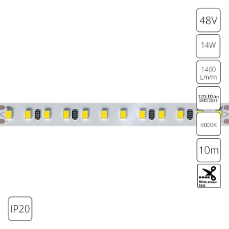 A4812010-08-4K Светодиодная лента 48В 14Вт/м 1400Лм/м 4000К 90+ 10мм SMD2835 120шт/м 10м IP20 Arte Lamp Tape