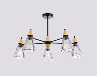 Люстра на штанге **19-39 см, 5*E14*40W, K, Ambrella Light High Light LH58114, черный, светлое дерево