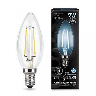 103801209 Лампа Gauss Filament Свеча 9W 710lm 4100К Е14 LED 1/10/50