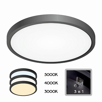 Светильник 30 см, 24W, 3000-4000-5000K, 2900 Lm, IP40, 10 м2 Citilux Бейсик CL738241V, LED, черный
