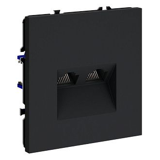 Розетка компьютерная встраиваемая Voltum S70 двойная RJ45+RJ45 кат.6, графит пластик Soft touch VLS060207