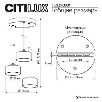 светильник 32 см, Citilux ESPACE CL243031, черный
