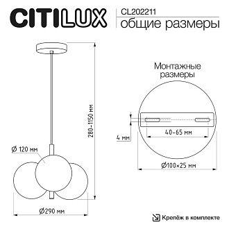 Светильник 29 см, Citilux ORTON CL202211, черный-дымчатый