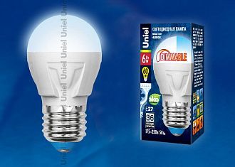 Лампа светодиодная E27 дневной свет диммируемая LED-G45-6W/NW/E27/FR/DIM PLP01WH